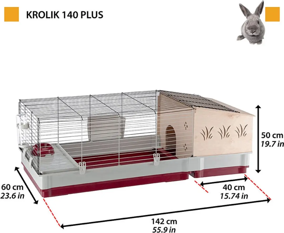 Ferplast Krolik 140 Plus Knaagdierkooi 142x60x50cm - Rood