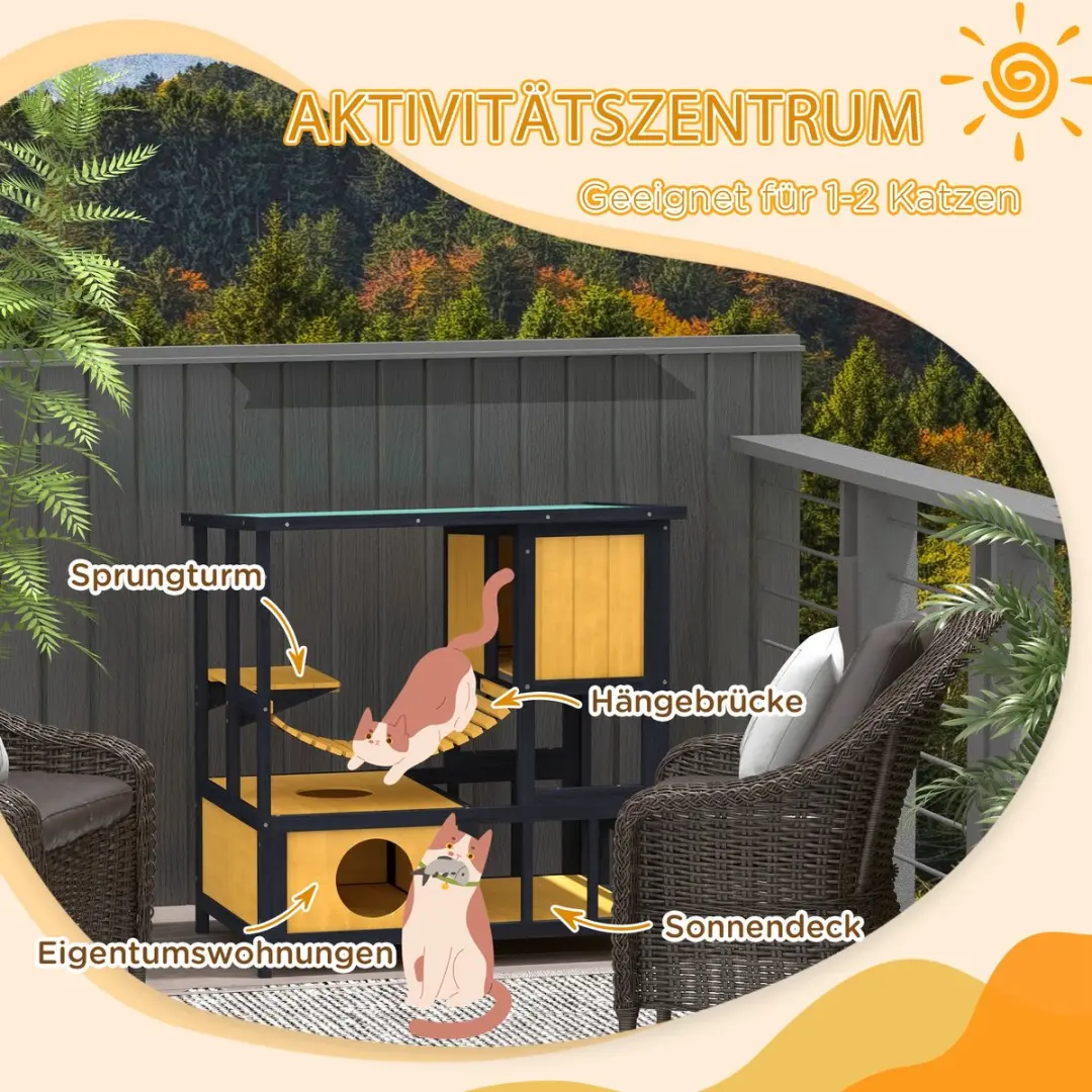 Pawhut Kattenhuis met Trekbrug D30-782V00 - Natuur