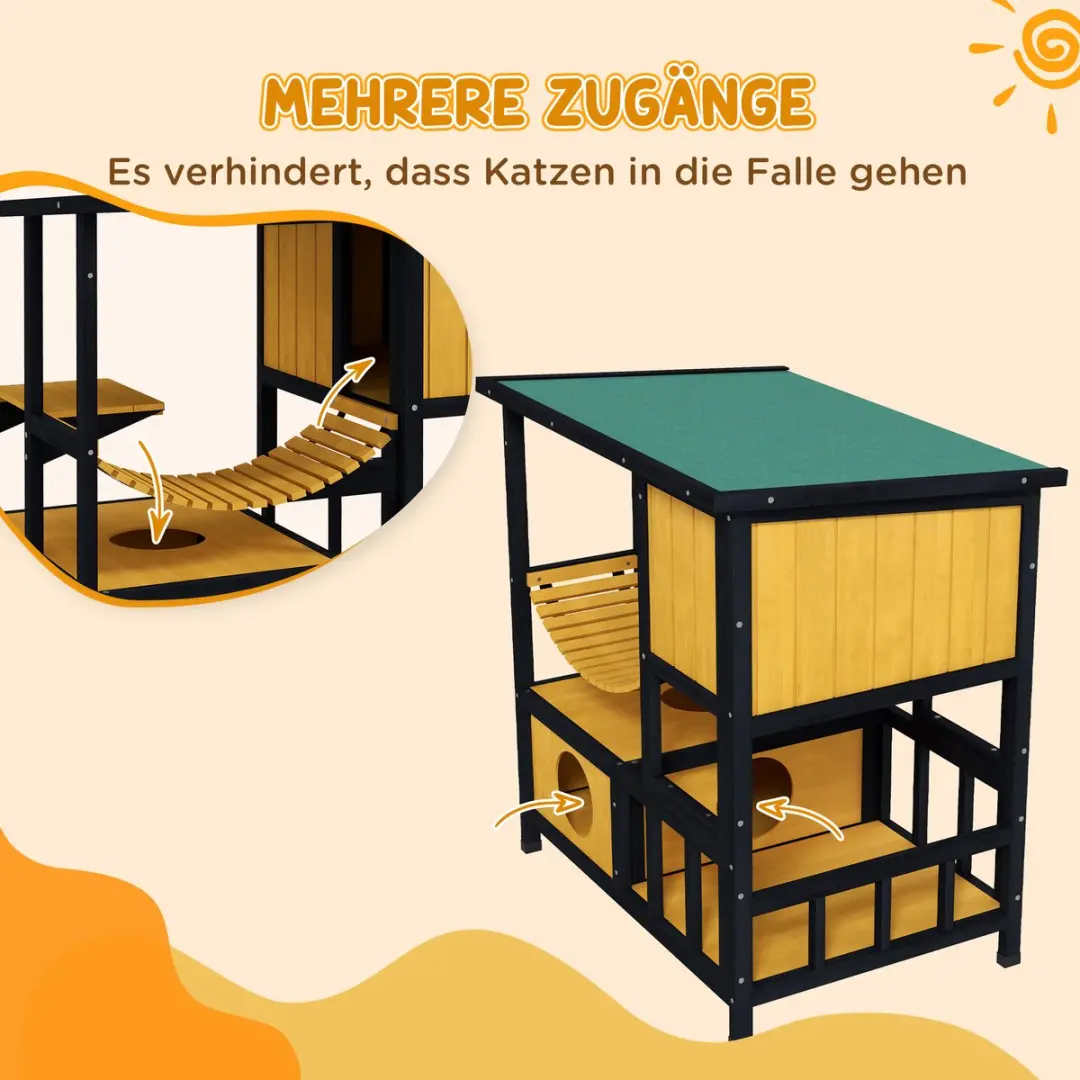 Pawhut Kattenhuis met Trekbrug D30-782V00 - Natuur