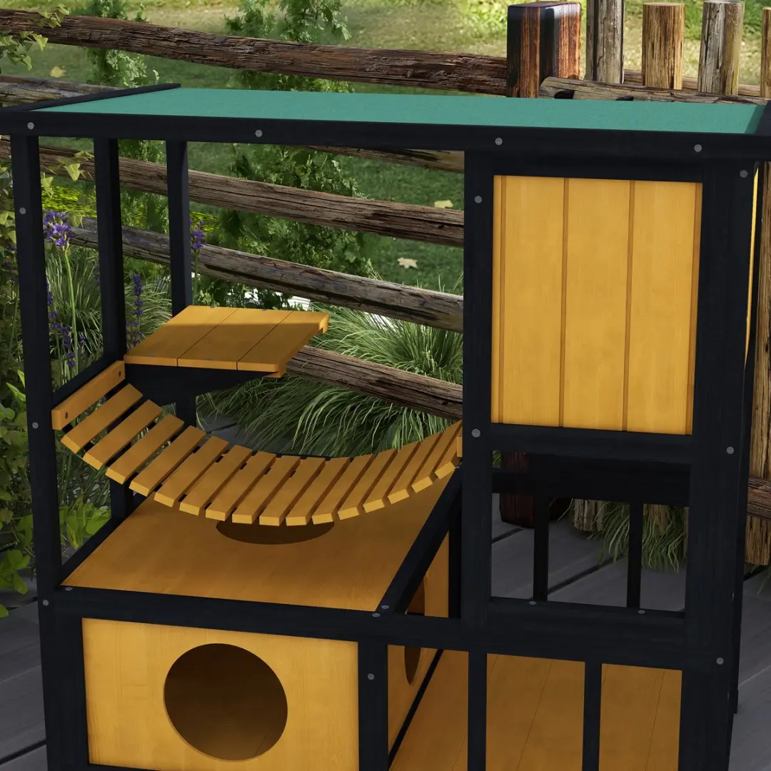 Pawhut Kattenhuis met Trekbrug D30-782V00 - Natuur