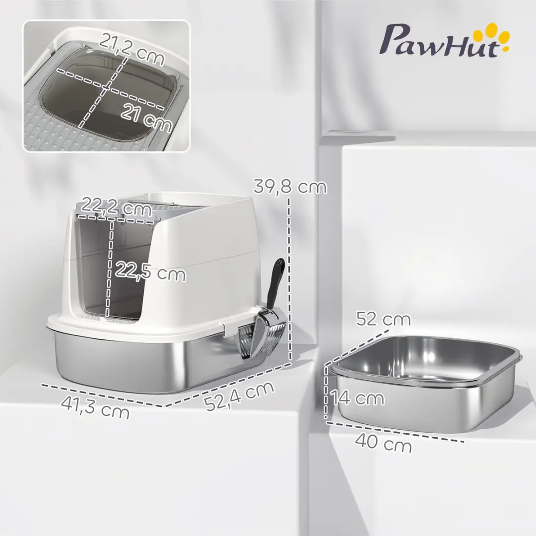 Pawhut Kattenbaklade 52,4L x 41,3B x 39,8H cm - Wit