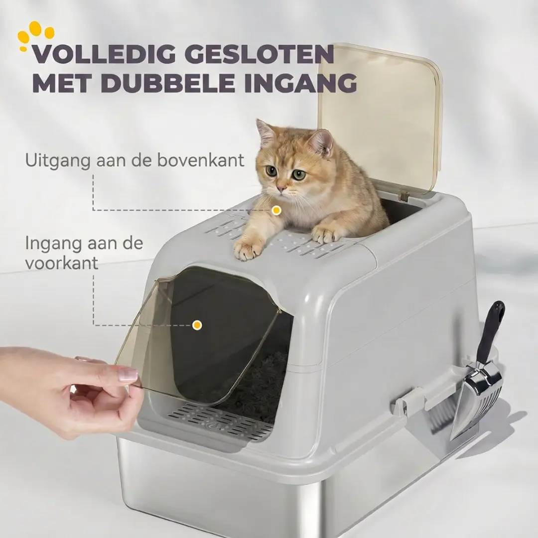 Homcom Extra Grote Roestvrijstalen Kattenbak Gesloten
