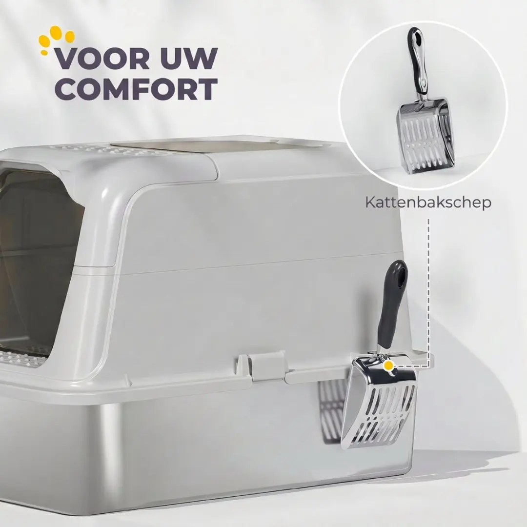 Homcom Extra Grote Roestvrijstalen Kattenbak Gesloten