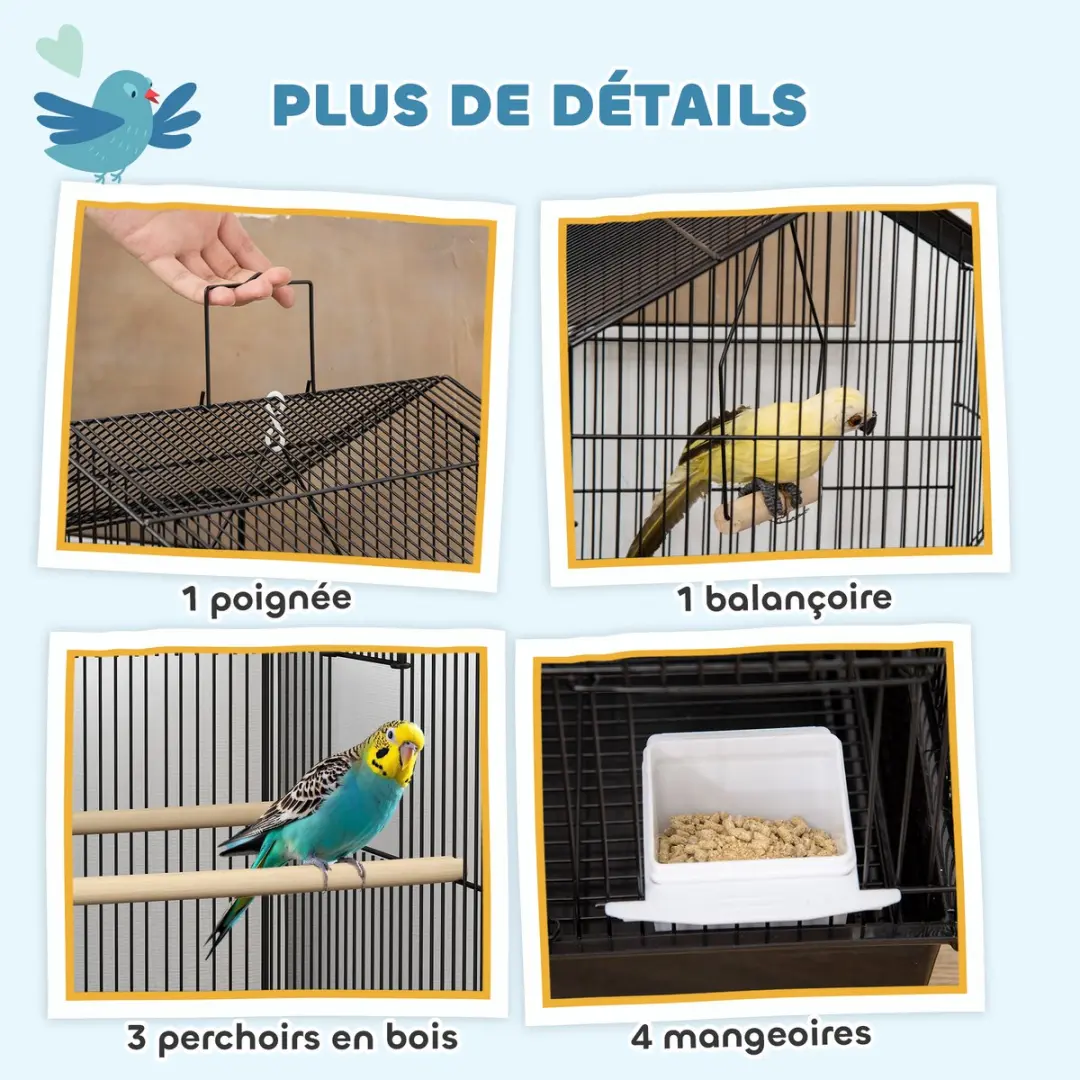 Pawhut Vogelkooi Staal 50,5x41x104cm - Zwart