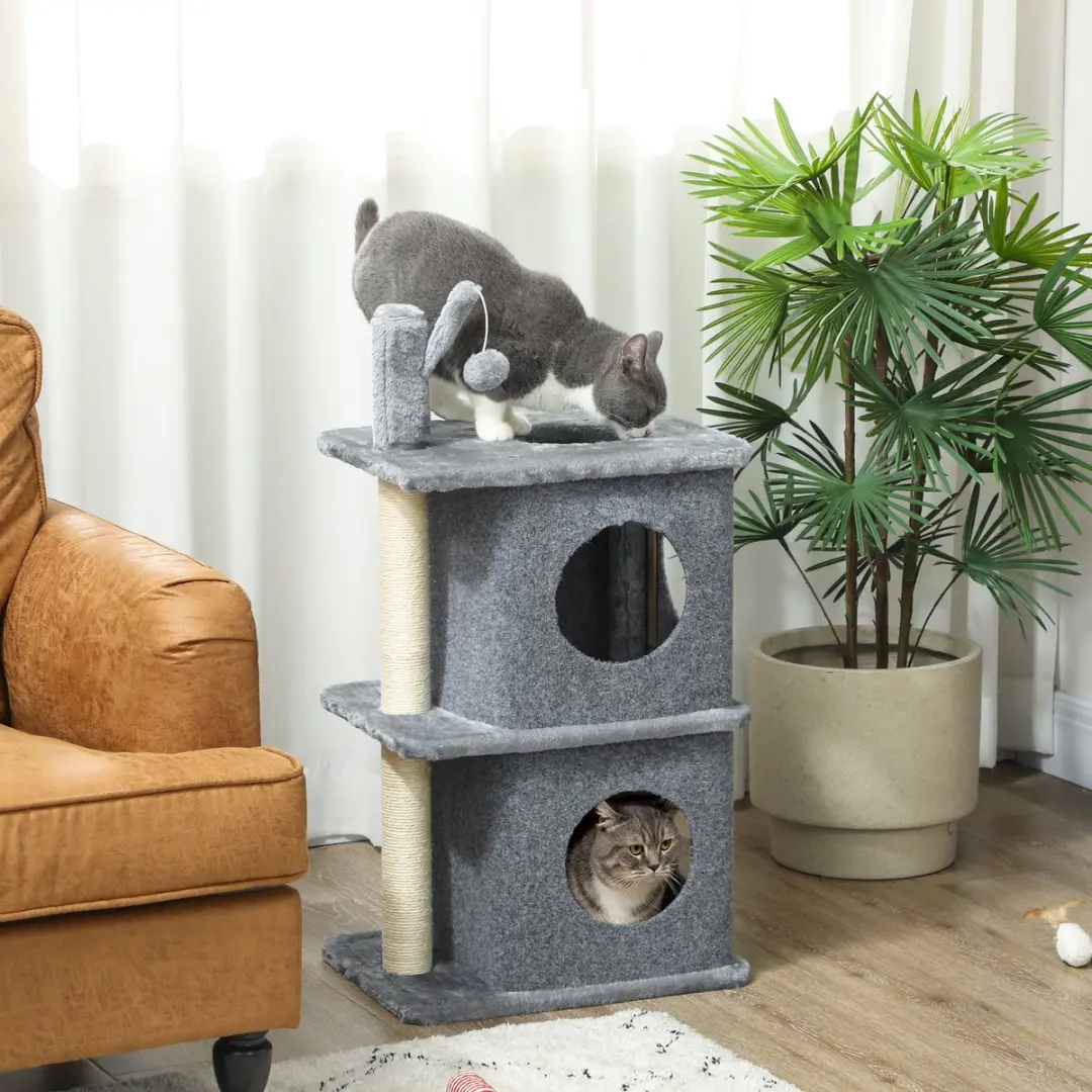 Pawhut Kattenboom 43x33x80cm - Donkergrijs