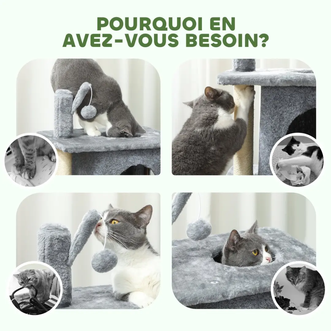 Pawhut Kattenboom 43x33x80cm - Donkergrijs