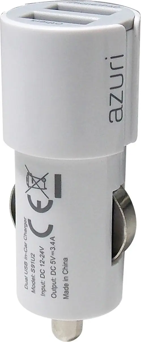 Azuri 12V USB Head S91U2-3AWG-ACS - 3,4A Wit