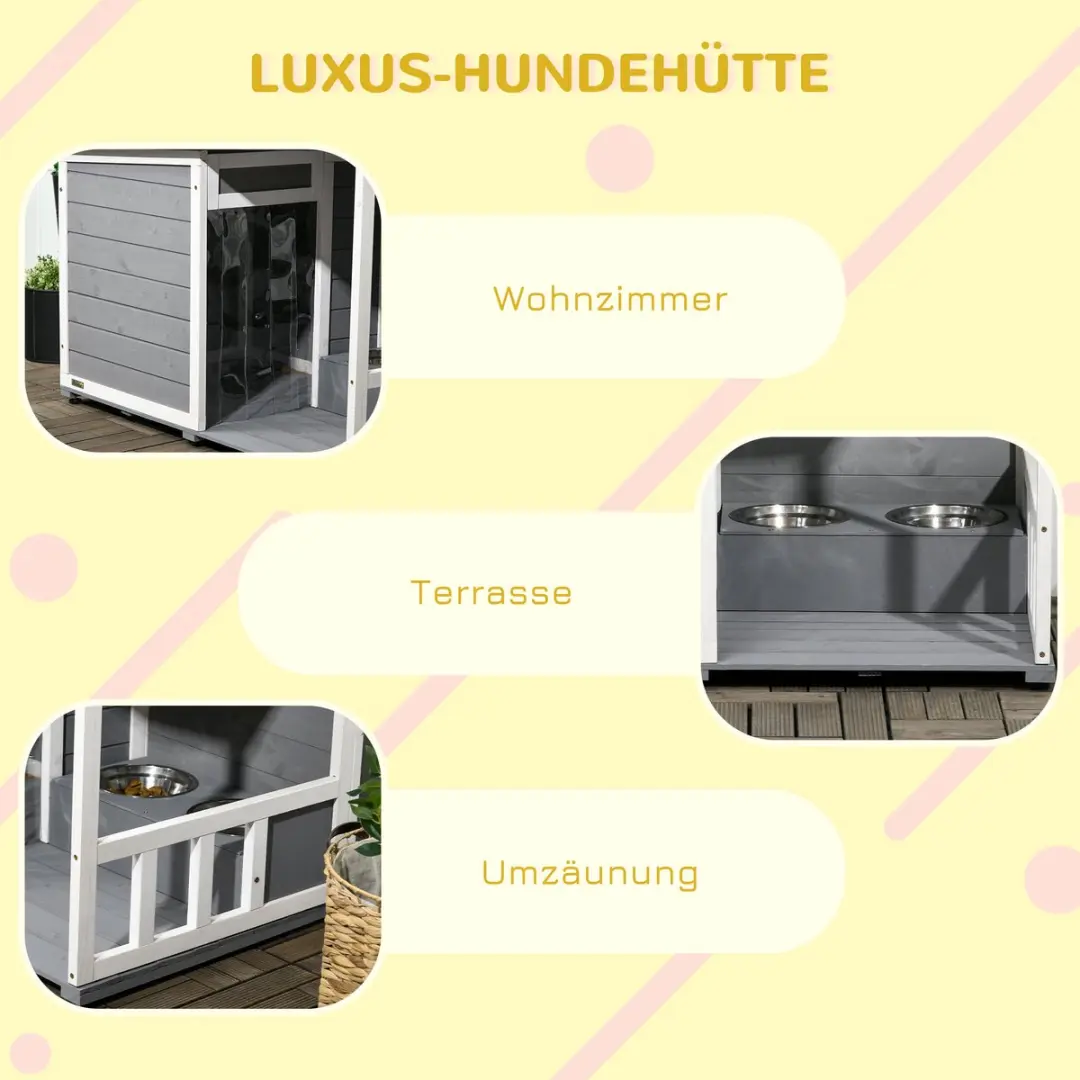 Pawhut Hondenhok D02-144V00 - 1x met voerbakken - Grijs/wit
