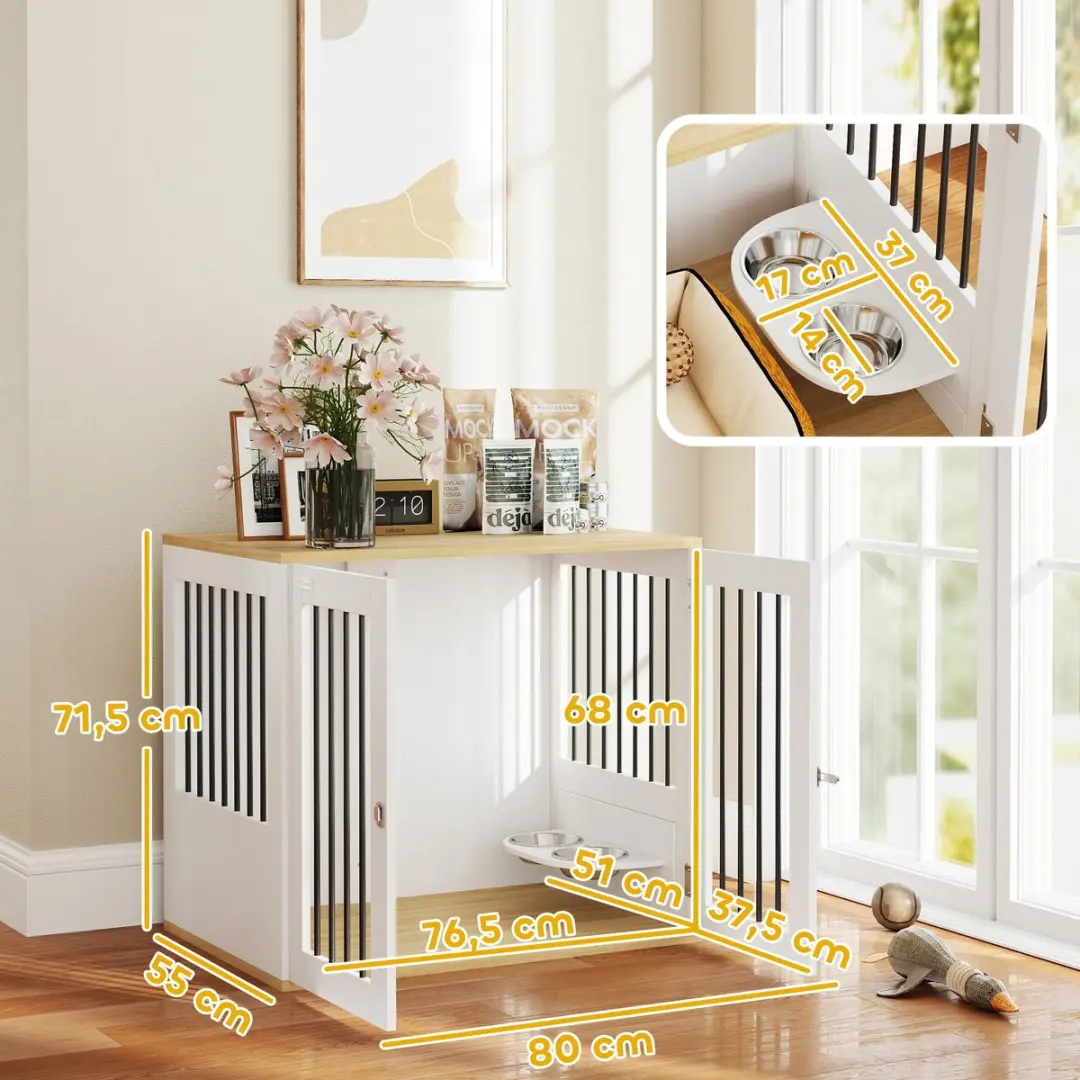 Pawhut Hondenbenchmeubel 80x55x71,5cm - Wit