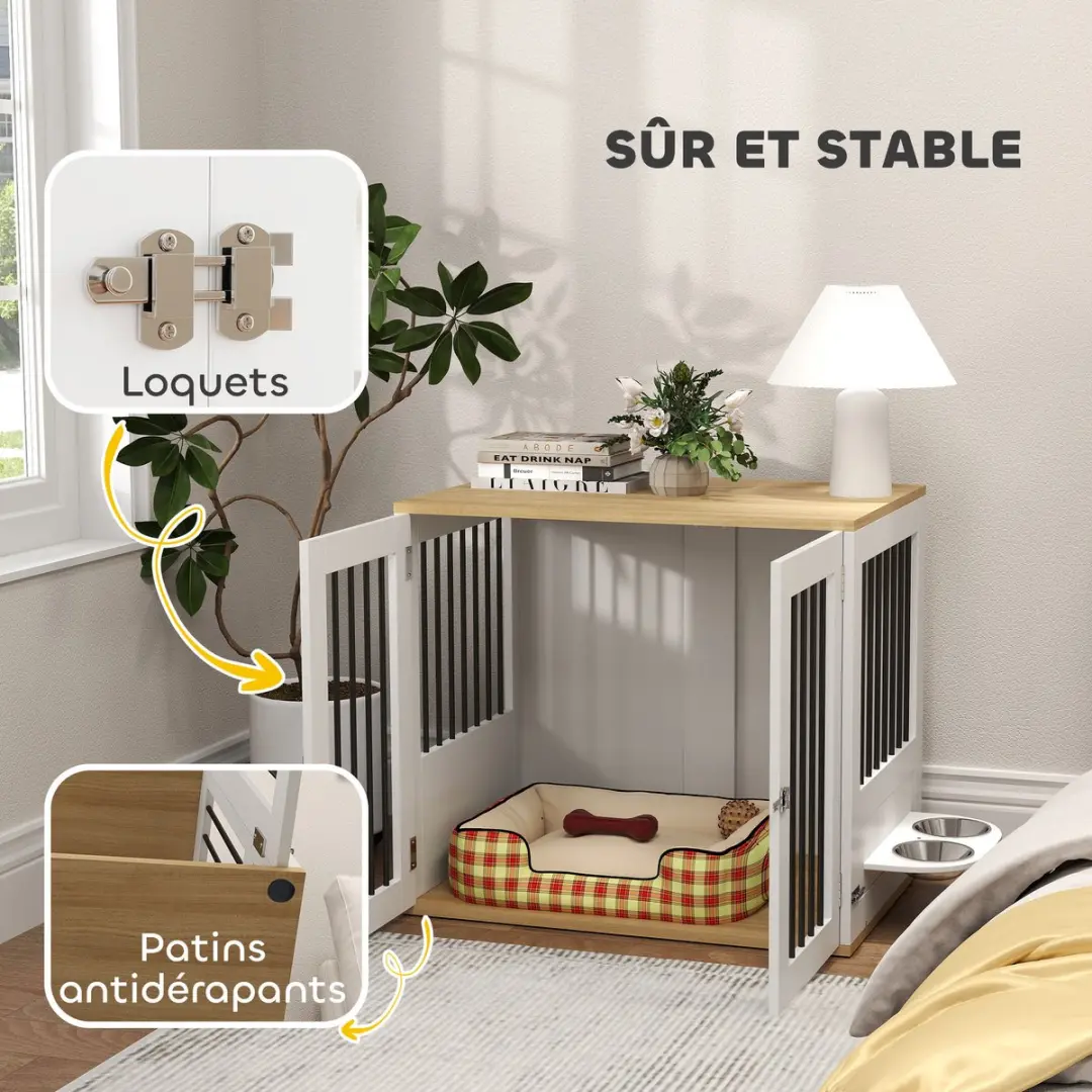 Pawhut Hondenbenchmeubel 80x55x71,5cm - Wit