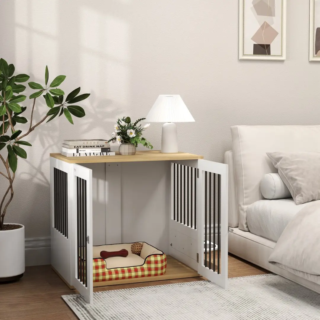Pawhut Hondenbenchmeubel 80x55x71,5cm - Wit