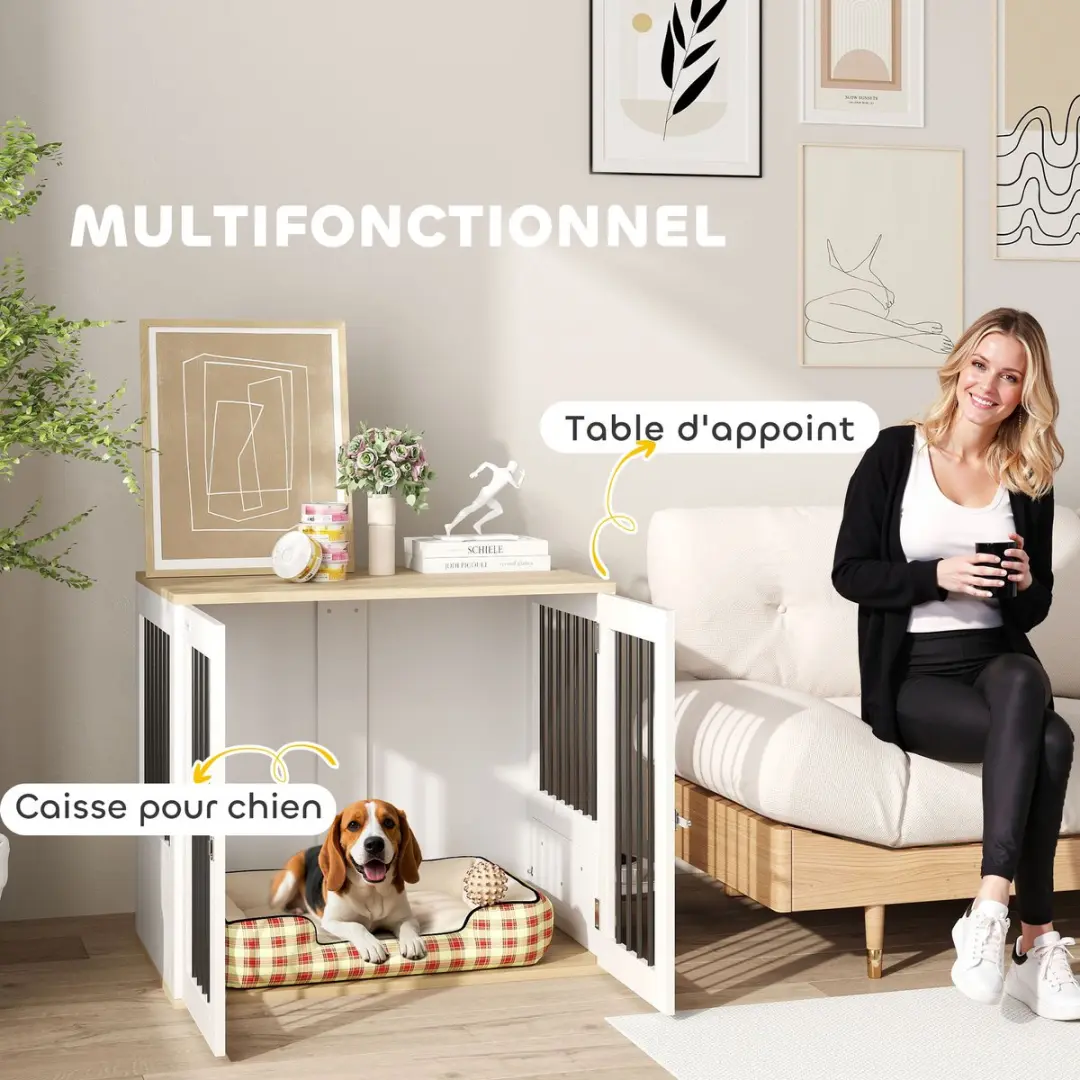 Pawhut Hondenbenchmeubel 80x55x71,5cm - Wit