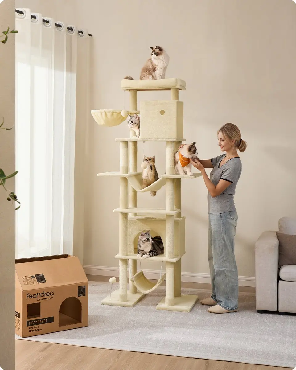 Songmics Krabpaal 201cm - 3 Ligplekken - Beige