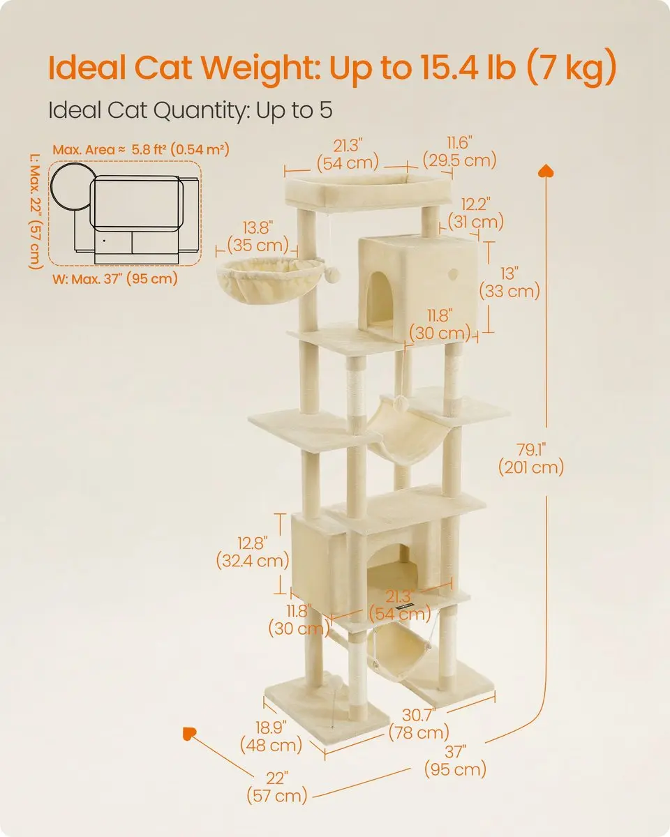Songmics Krabpaal 201cm - 3 Ligplekken - Beige
