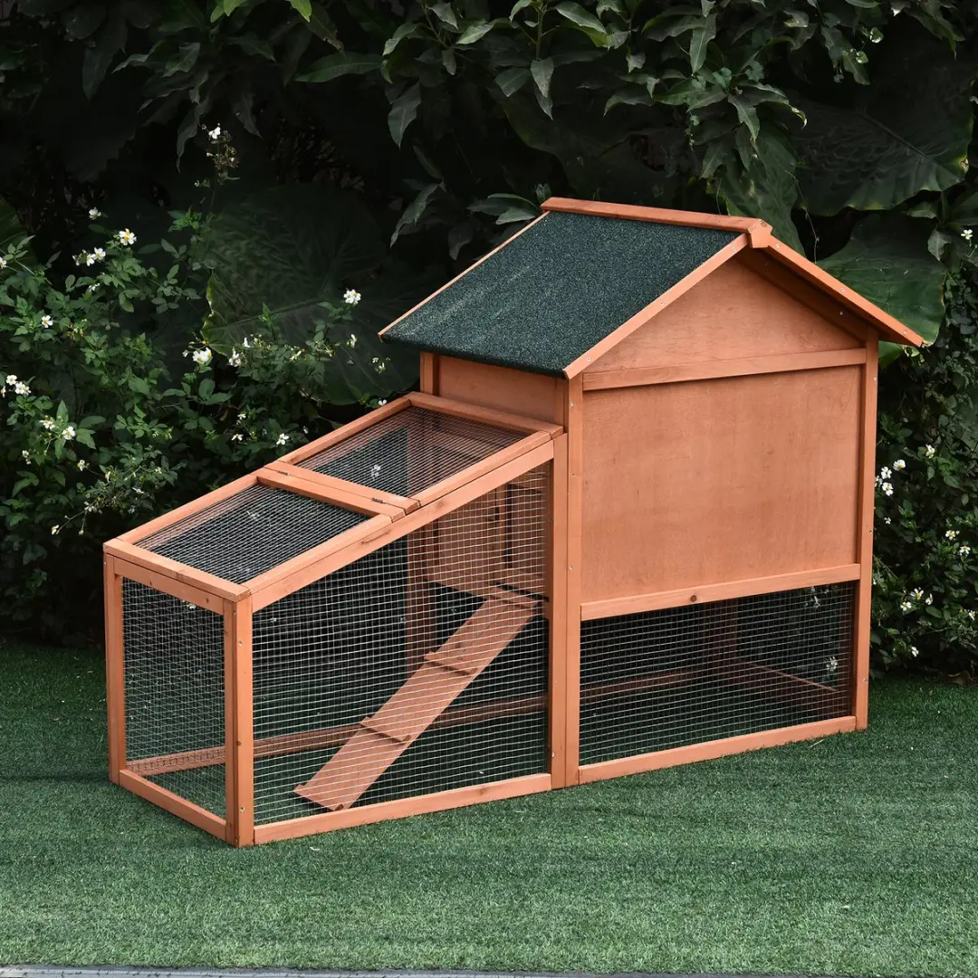 Pawhut Kleintierstall Tannenhout 144x64,5x100cm - 2 verdiepingen