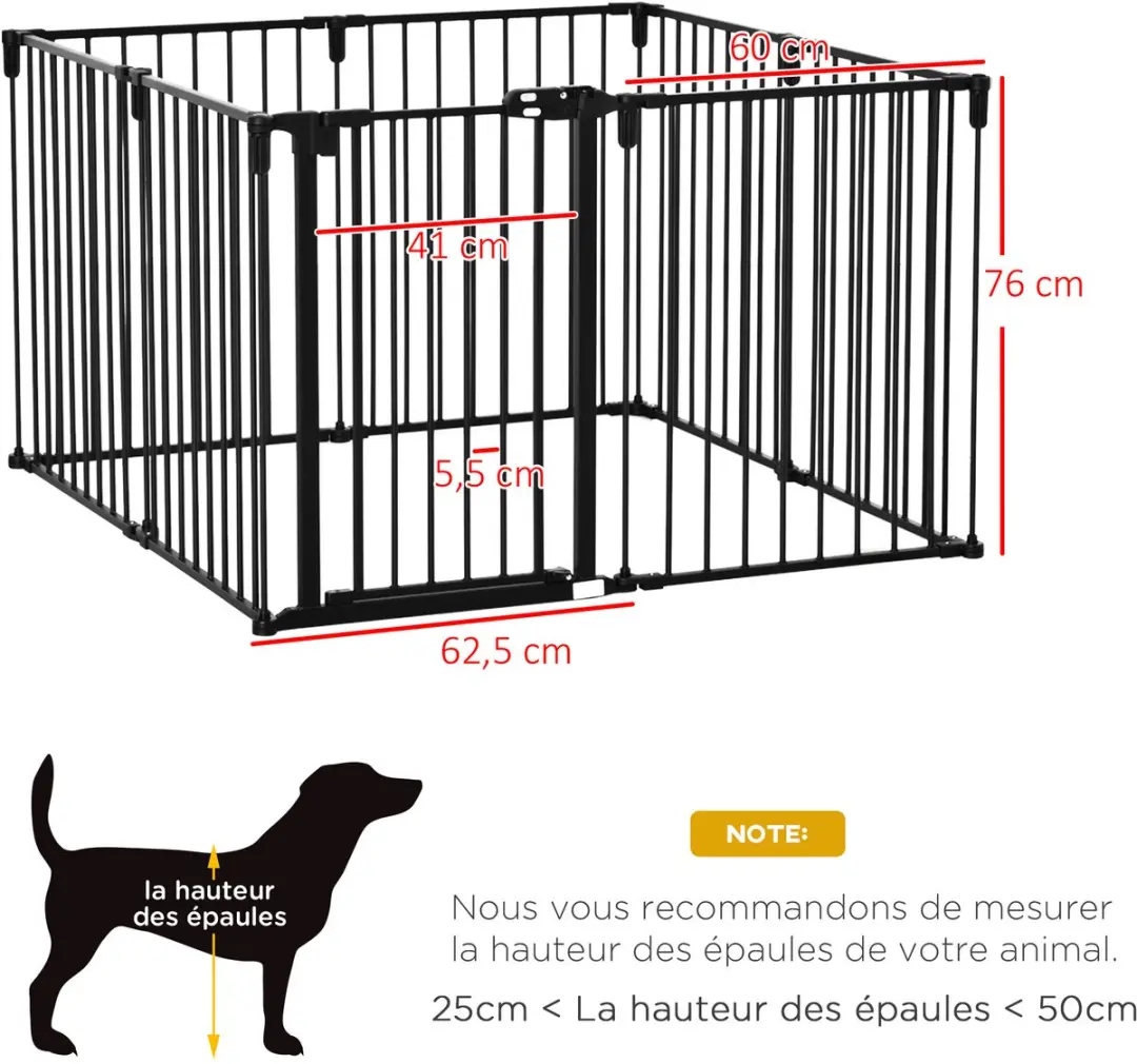 Homcom Huisdierenspeelpen 482,5x2x76cm - Staal Zwart - afbeelding 4 van 6