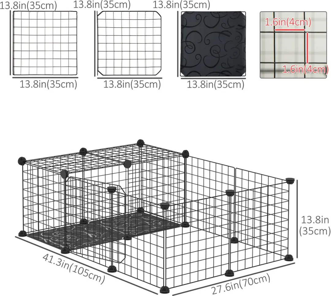 Pawhut Kooi voor Kleine Dieren 105x70x35cm - Zwart