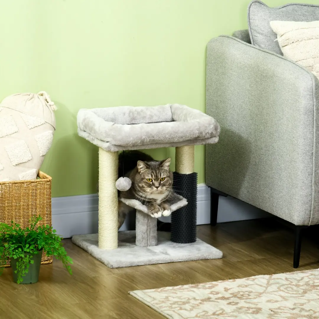 Pawhut Kattenkrabpaal Grijs - 2 Niveaus - 2 Ligplekken