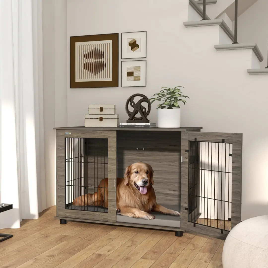 Pawhut Hondenbenchmeubel Spaanplaat 100x60x73,5cm Grijs - afbeelding 4 van 6