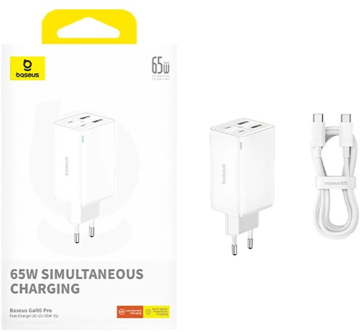 Baseus GaN6 65W USB-C Snellader + 100W Kabel