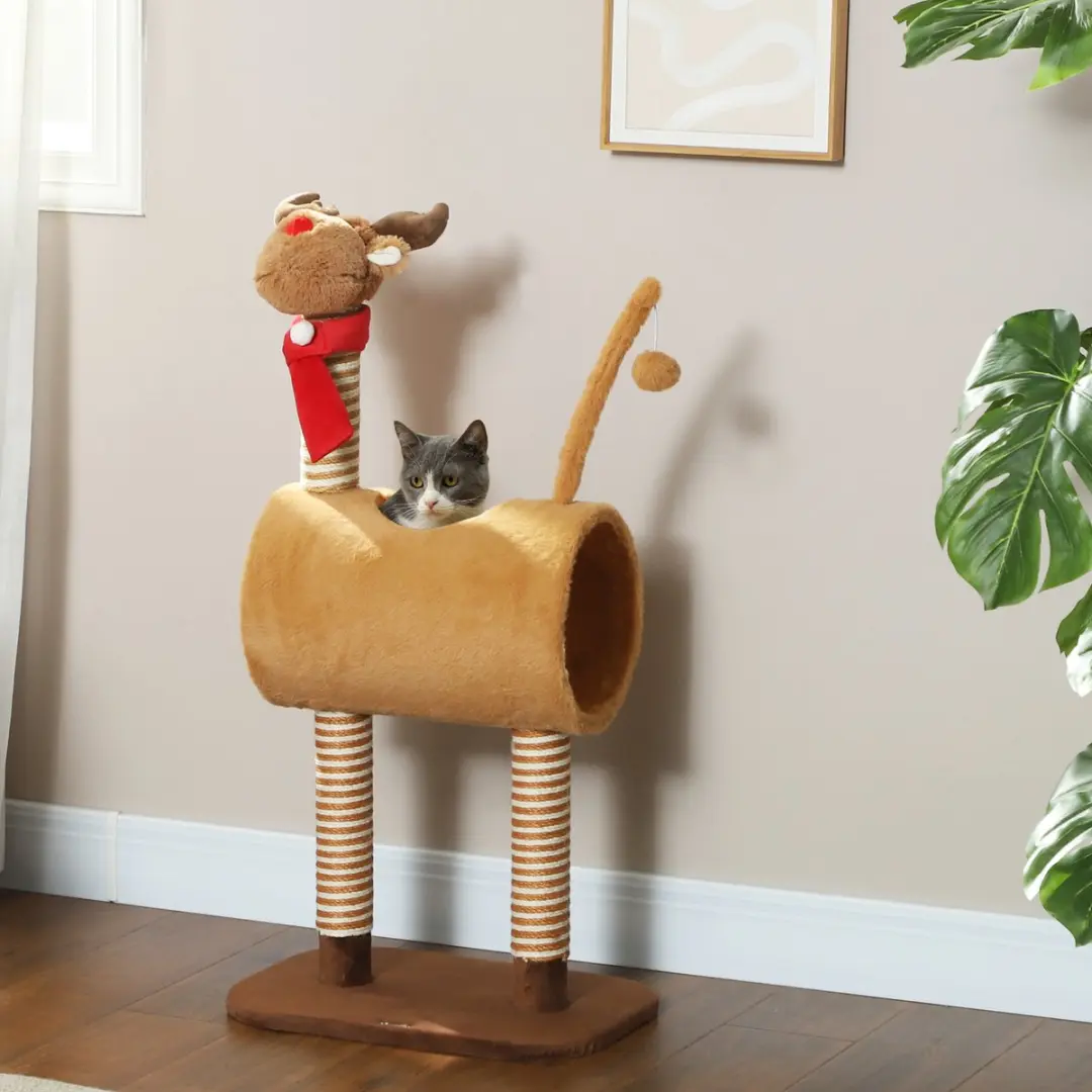 Pawhut Kratzbaum 98cm Katzenturm Hirschdesign - 2 Ligplekken - 1 Niveau