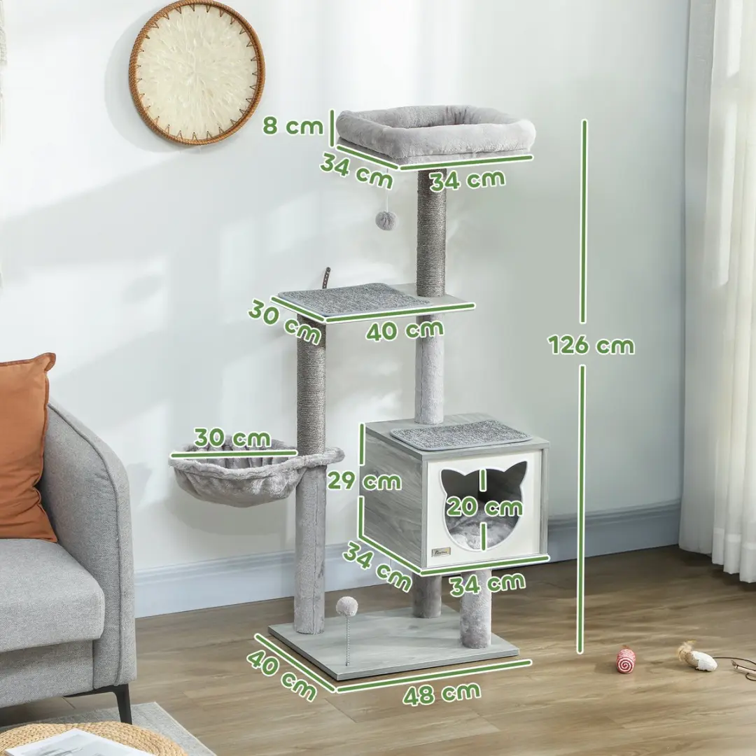 Pawhut Kattenboom 48x40x126cm - Lichtgrijs