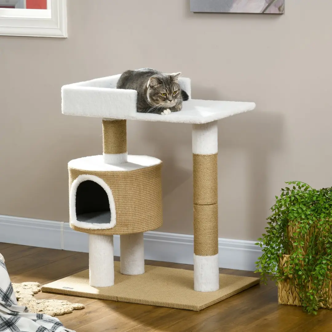Pawhut Kratzbaum 79cm Kattenboom - 3 Niveaus - 3 Ligplekken - 9,1cm
