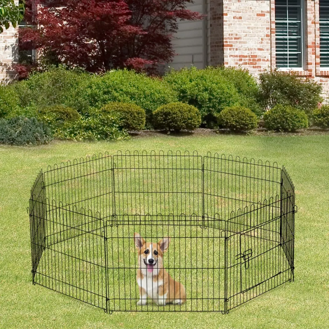 Pawhut Puppyhek Vergrendelbaar Roestbestendig 8 Grille - Zwart - afbeelding 6 van 6