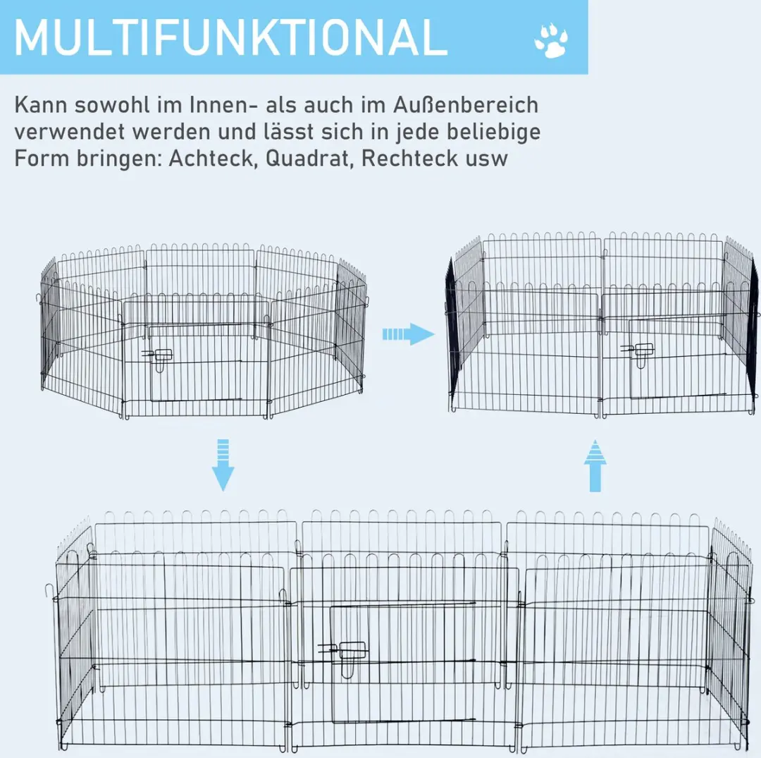 Pawhut Puppyhek Vergrendelbaar Roestbestendig 8 Grille - Zwart