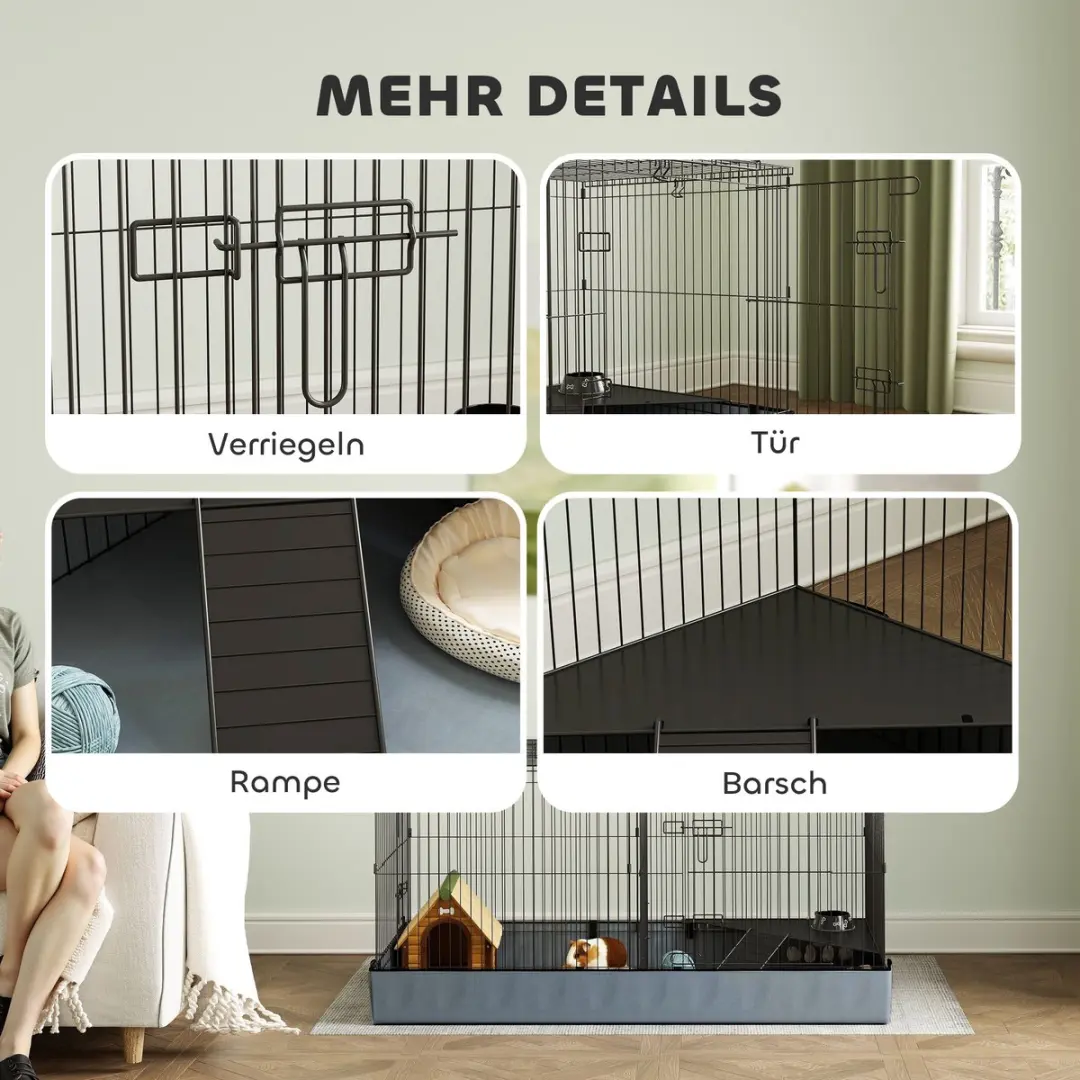 Pawhut Kleindierkooi 1-Verdieping - Zwart
