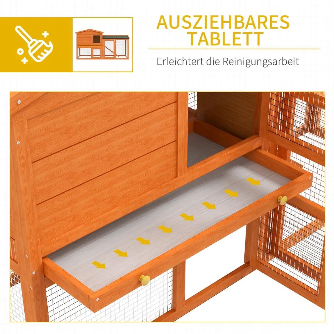 Pawhut Konijnenhok 2 Niveaus 150x45x85cm - Oranje