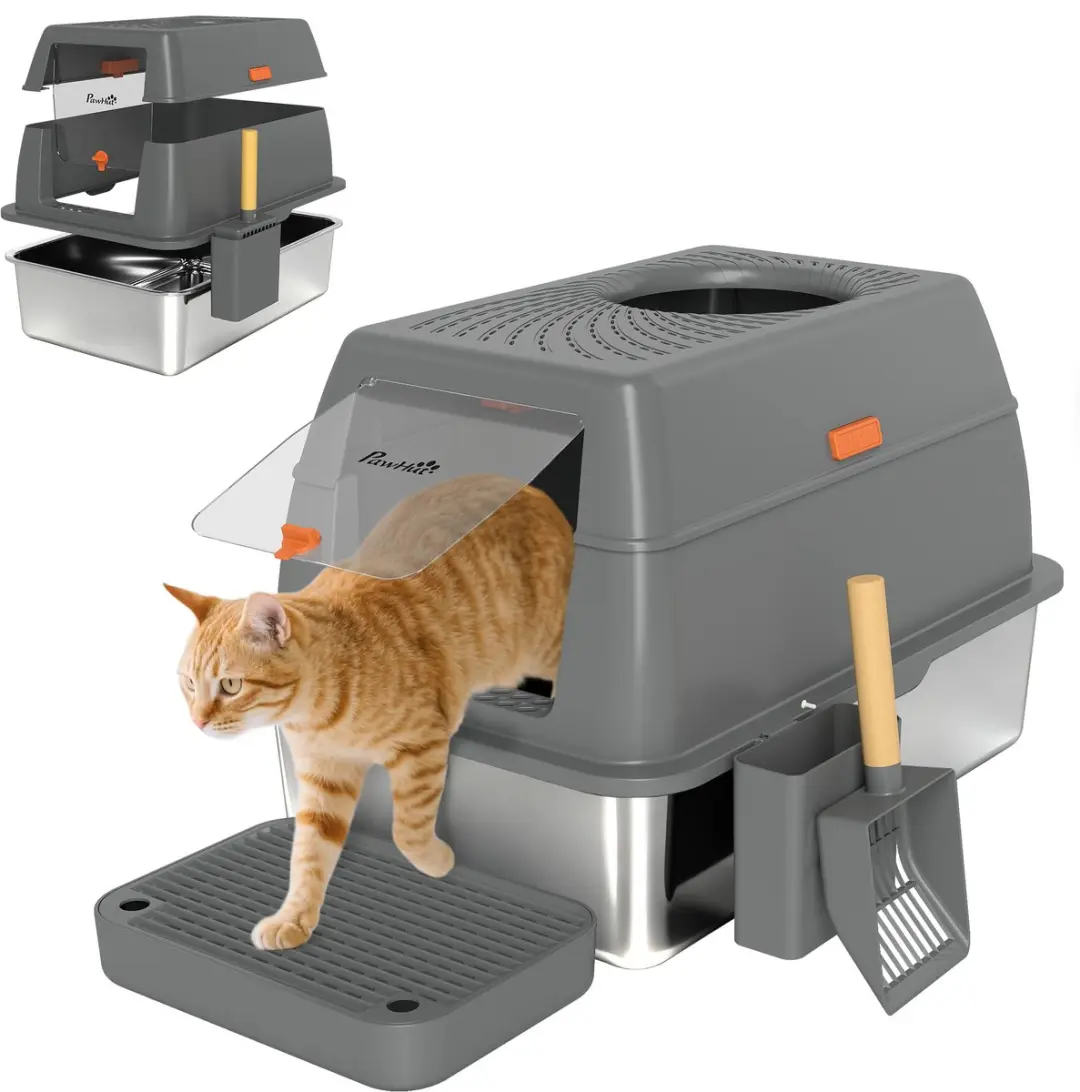 Pawhut Kattenbak Roestvrij Staal 60x40x38cm