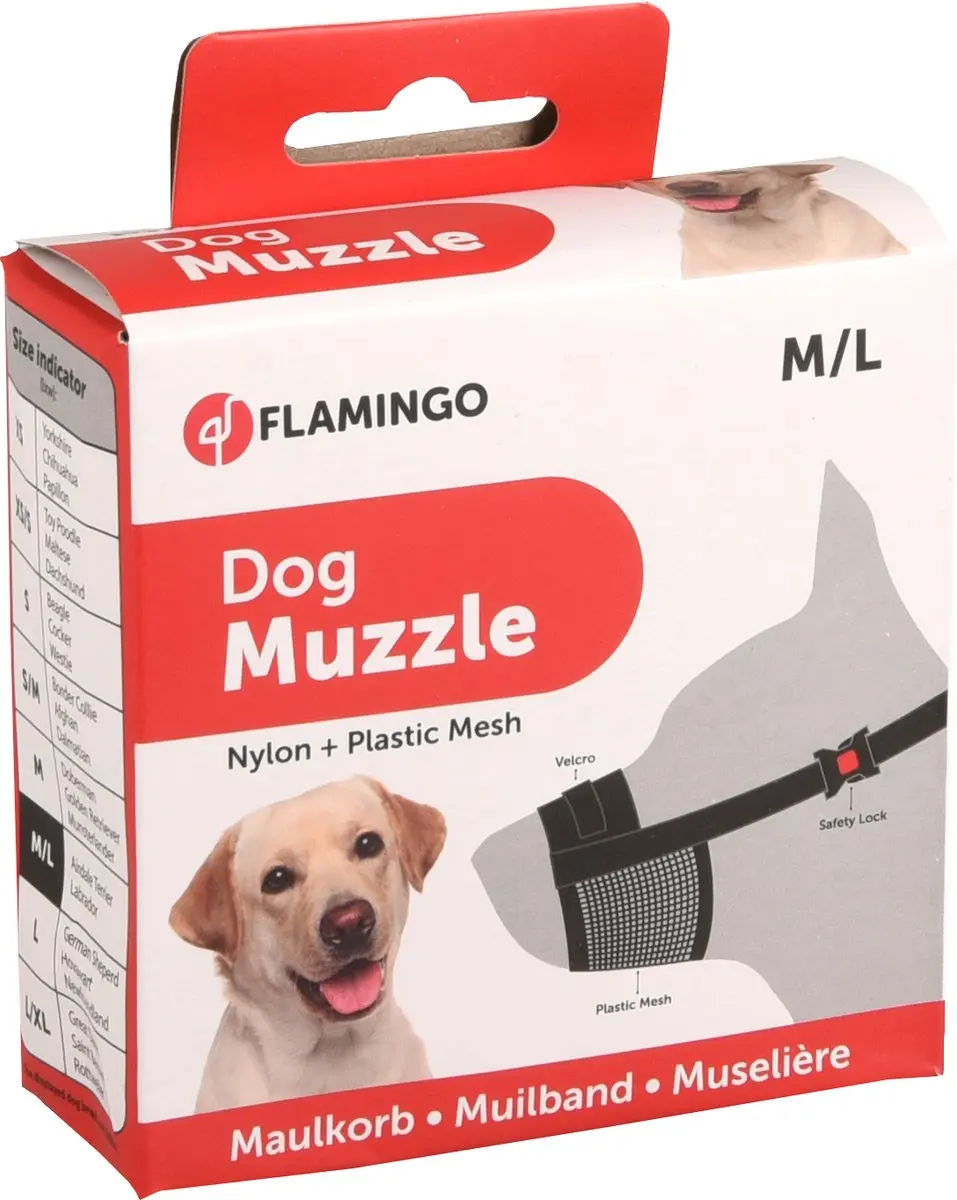 Flamingo Teddie Muilband Honden XL - Zwart