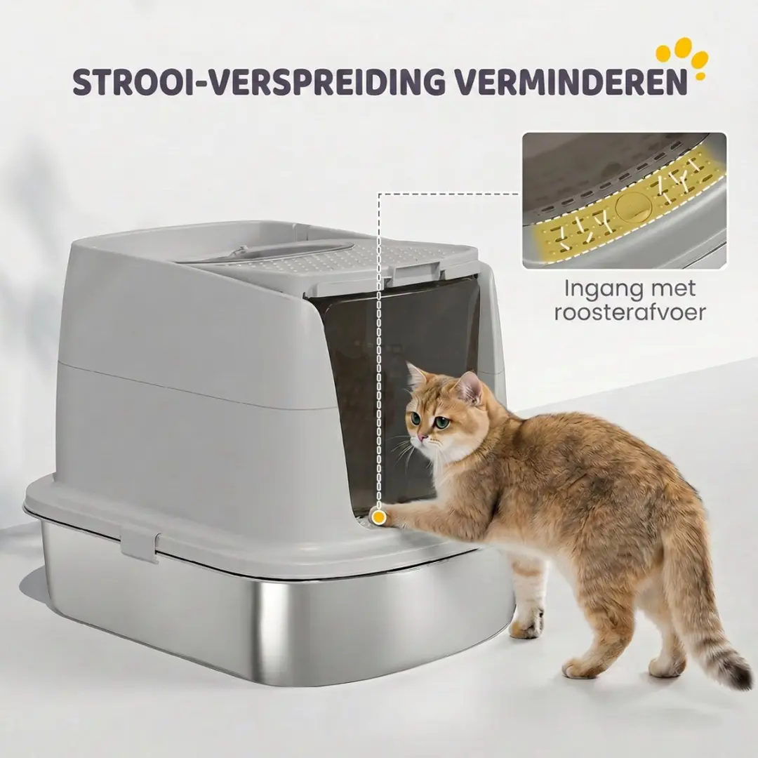 Homcom Roestvrijstalen Gesloten Kattenbak met Schep