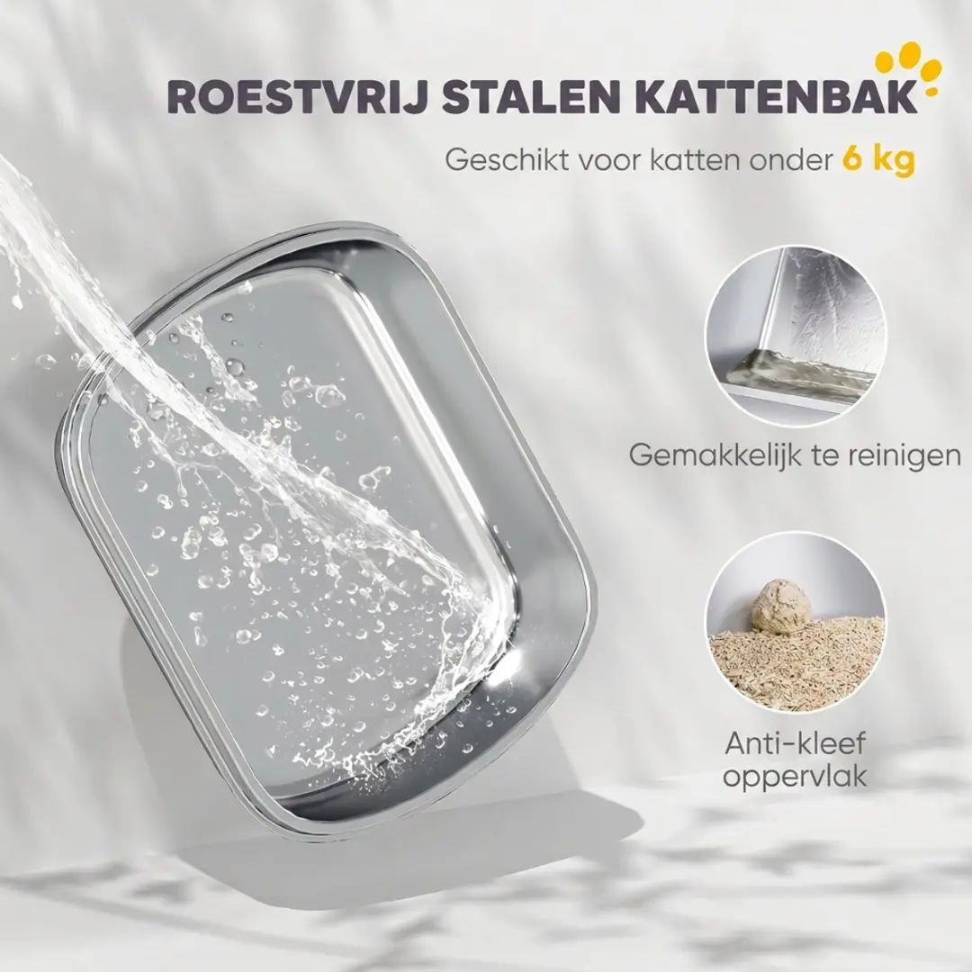 Homcom Roestvrijstalen Gesloten Kattenbak met Schep