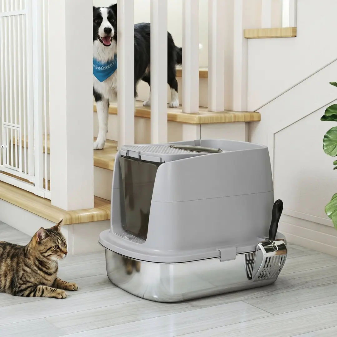 Homcom Roestvrijstalen Gesloten Kattenbak met Schep