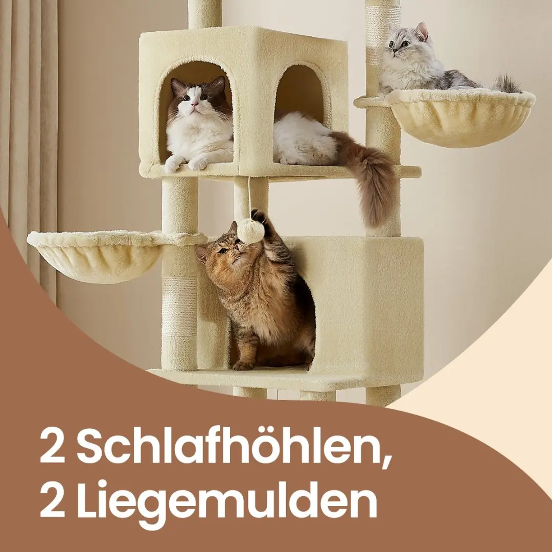Songmics Krabpaal 175cm - 7 Niveaus - 3 Ligplekken - Zandbeige