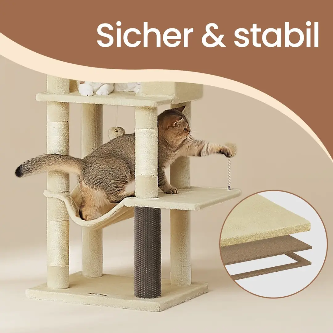 Songmics Krabpaal 175cm - 7 Niveaus - 3 Ligplekken - Zandbeige