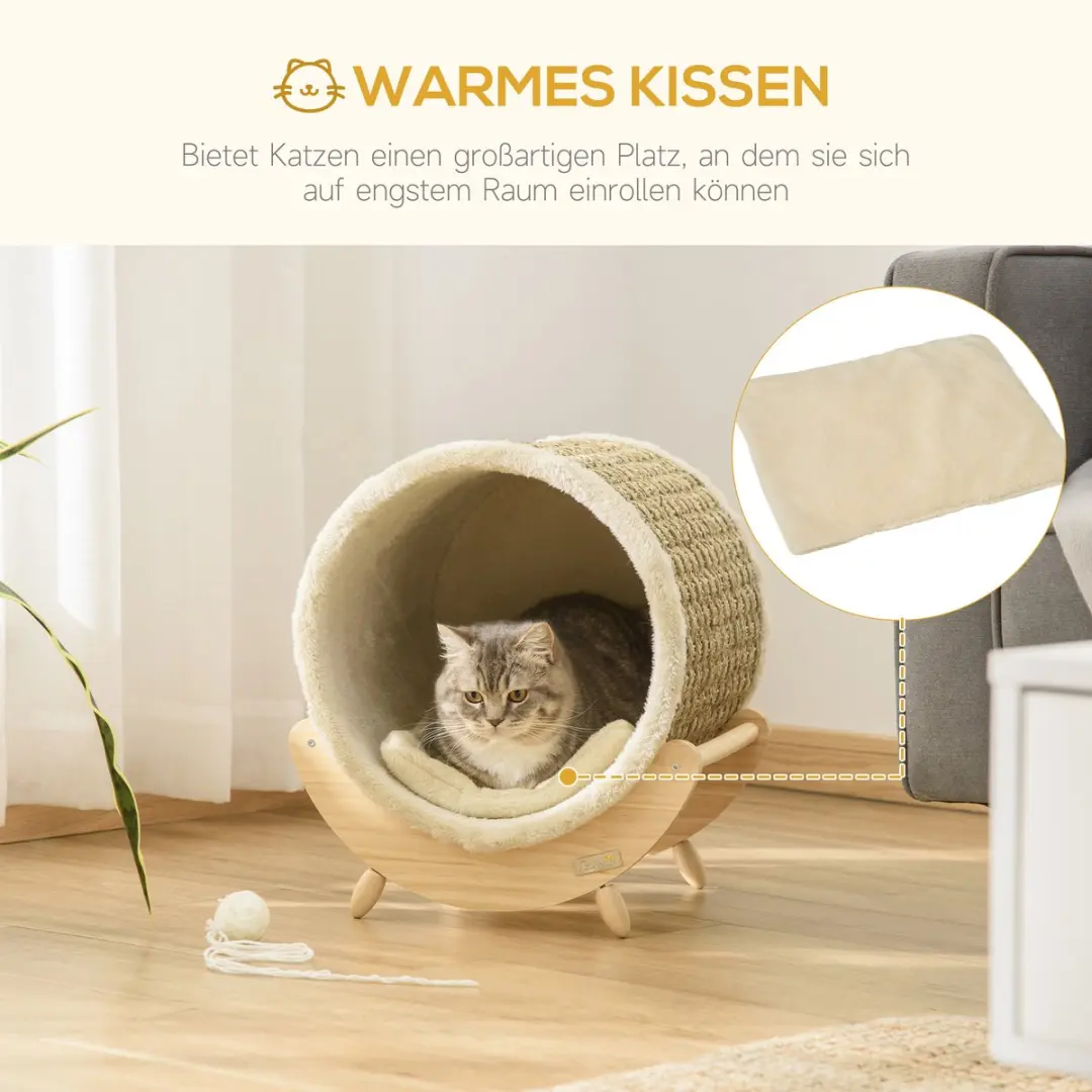 Pawhut Kattenhuis D30-520V01 - Khaki/Natuur