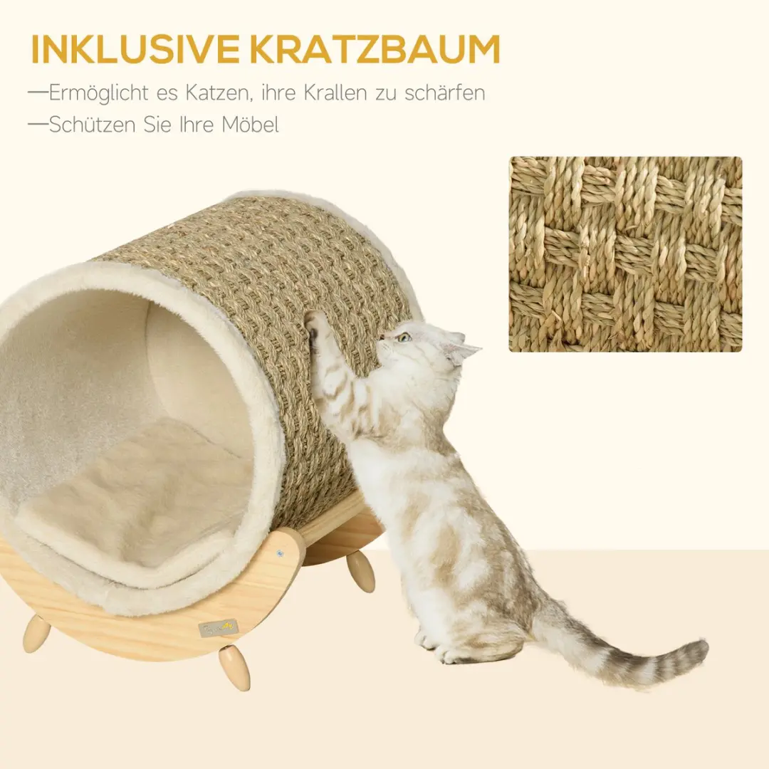 Pawhut Kattenhuis D30-520V01 - Khaki/Natuur - afbeelding 6 van 6
