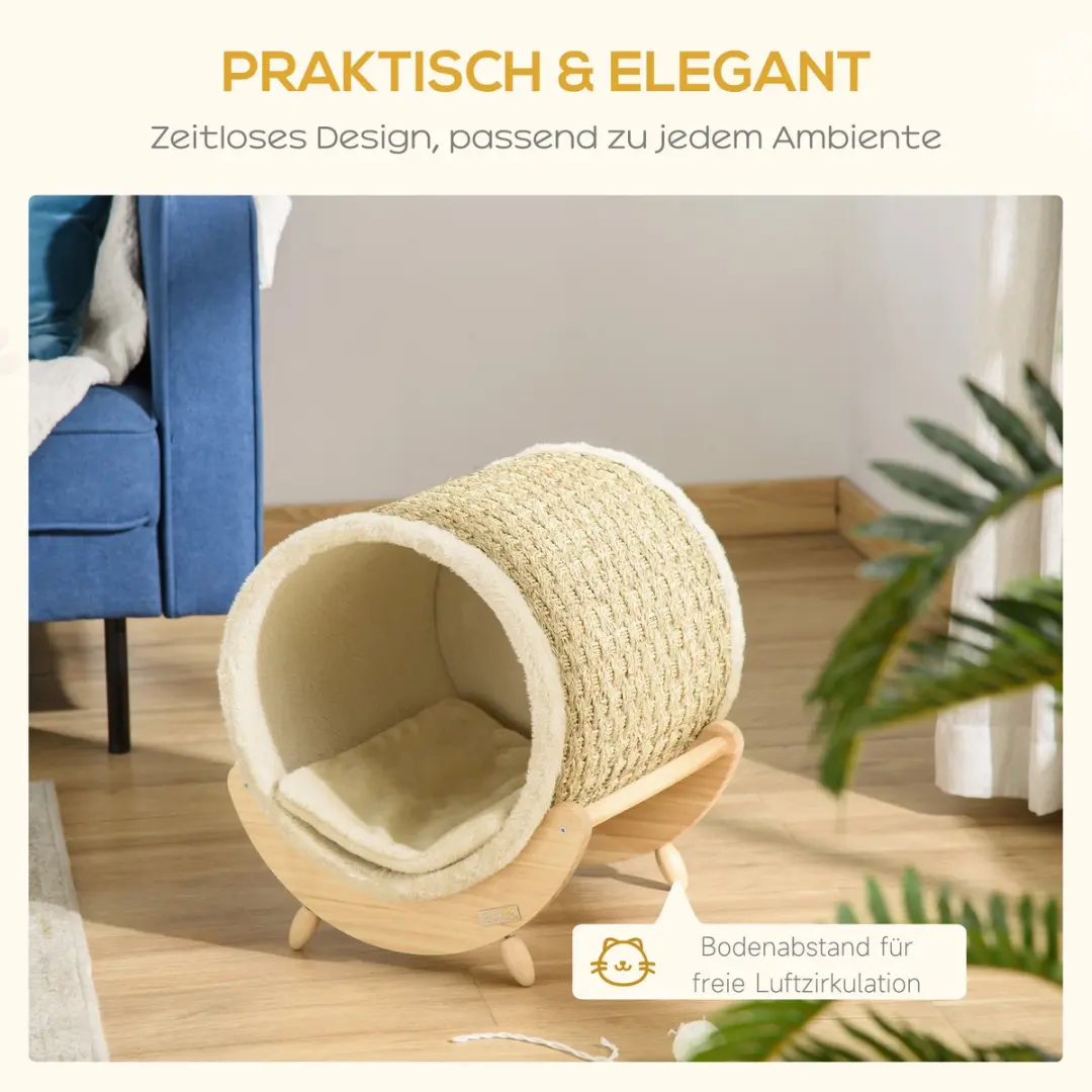 Pawhut Kattenhuis D30-520V01 - Khaki/Natuur