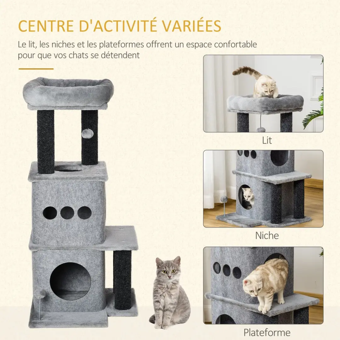 Pawhut Kattenboom - 48x48x100cm Grijs