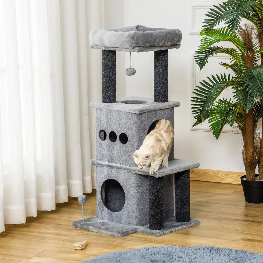 Pawhut Kattenboom - 48x48x100cm Grijs