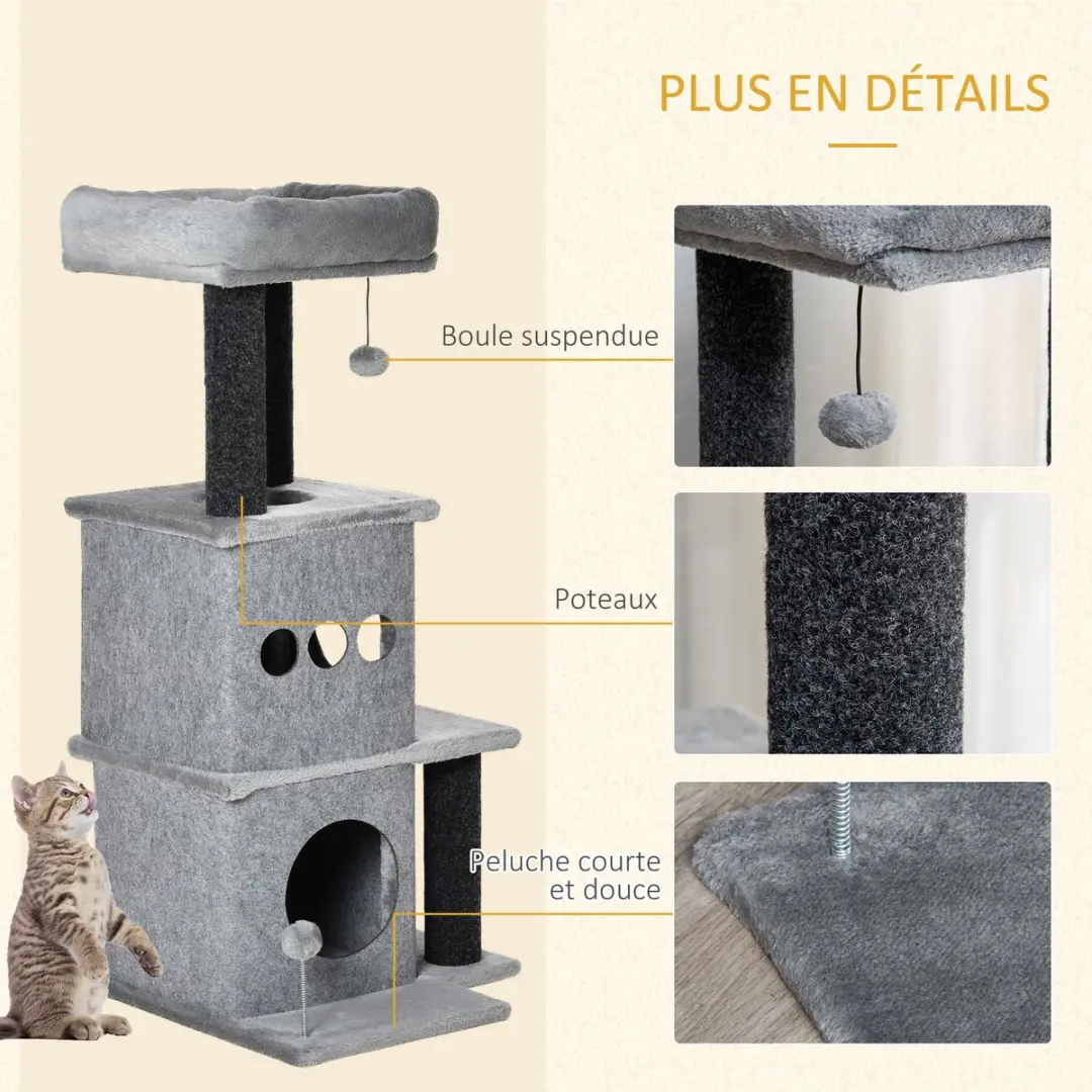 Pawhut Kattenboom - 48x48x100cm Grijs