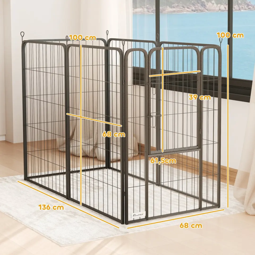 Pawhut Welpenuitloop 6-hoekig 100cm - Zwart - afbeelding 6 van 6
