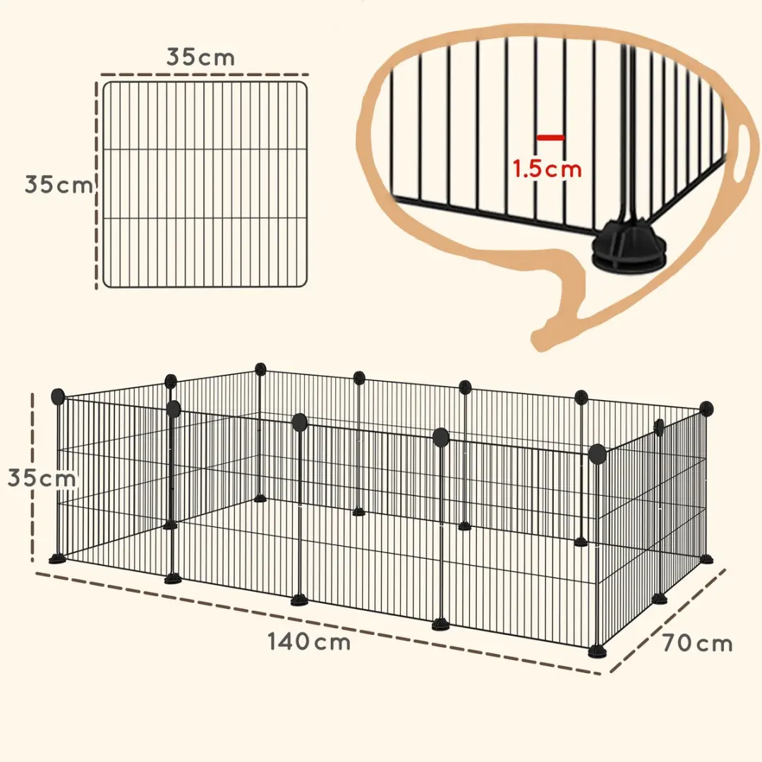 Pawhut Kooi voor kleine dieren 140x70x35cm - Staaldraad - Zwart