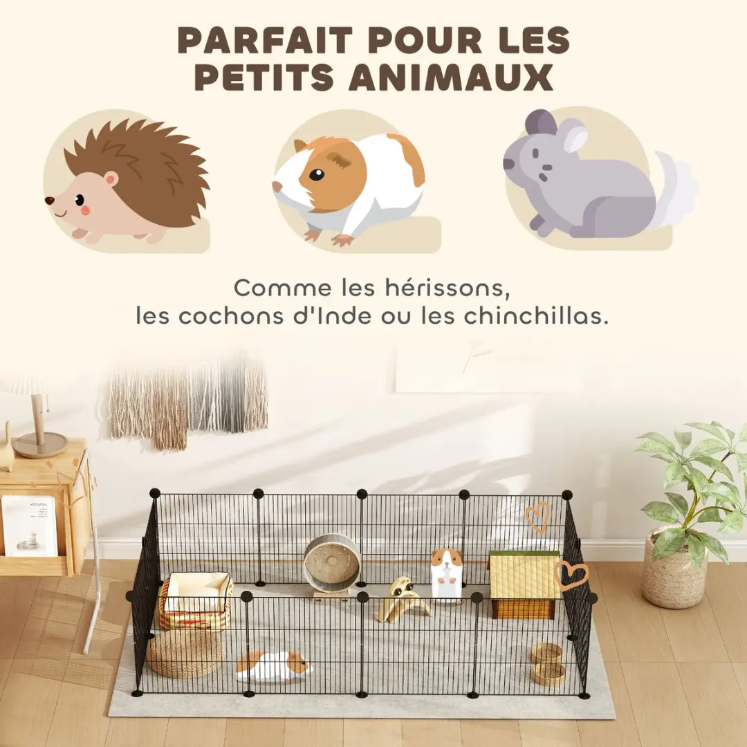 Pawhut Kooi voor kleine dieren 140x70x35cm - Staaldraad - Zwart - afbeelding 6 van 6