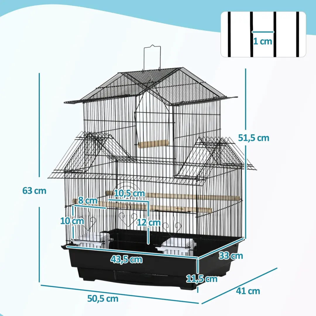 Pawhut Vogelkooi Staal 50,5x41x63cm - Zwart