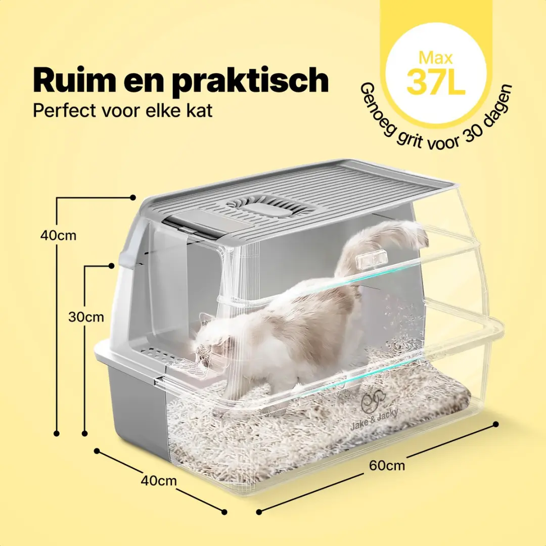Jake and Jacky RVS Kattenbak 2-in-1 Grijs - 60x40x38cm