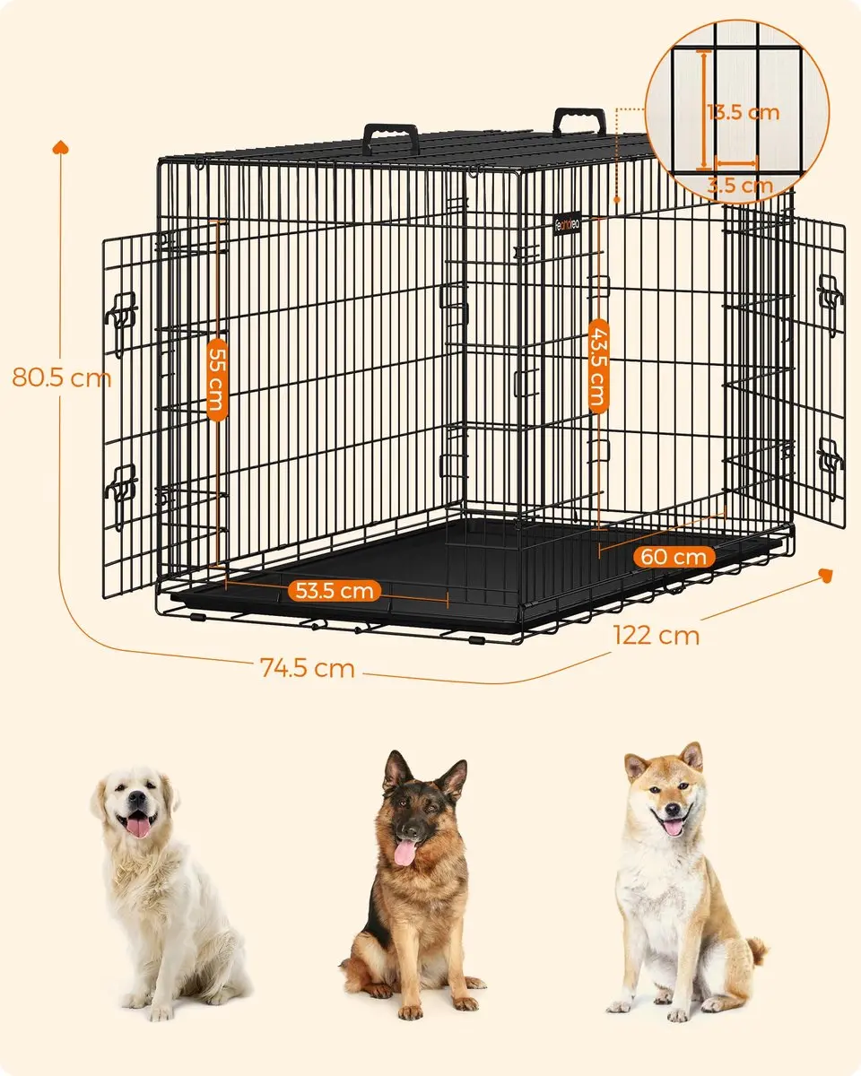 Songmics XXL Opvouwbare Hondenbench 2 Deuren - 122x76x81cm Zwart